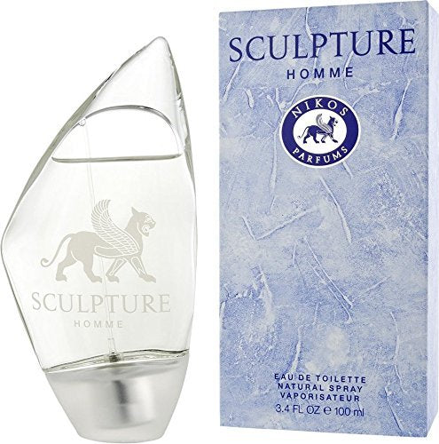 Nikos Sculpture Homme packaging image hints at authentic designer fragrance and varied packaging.