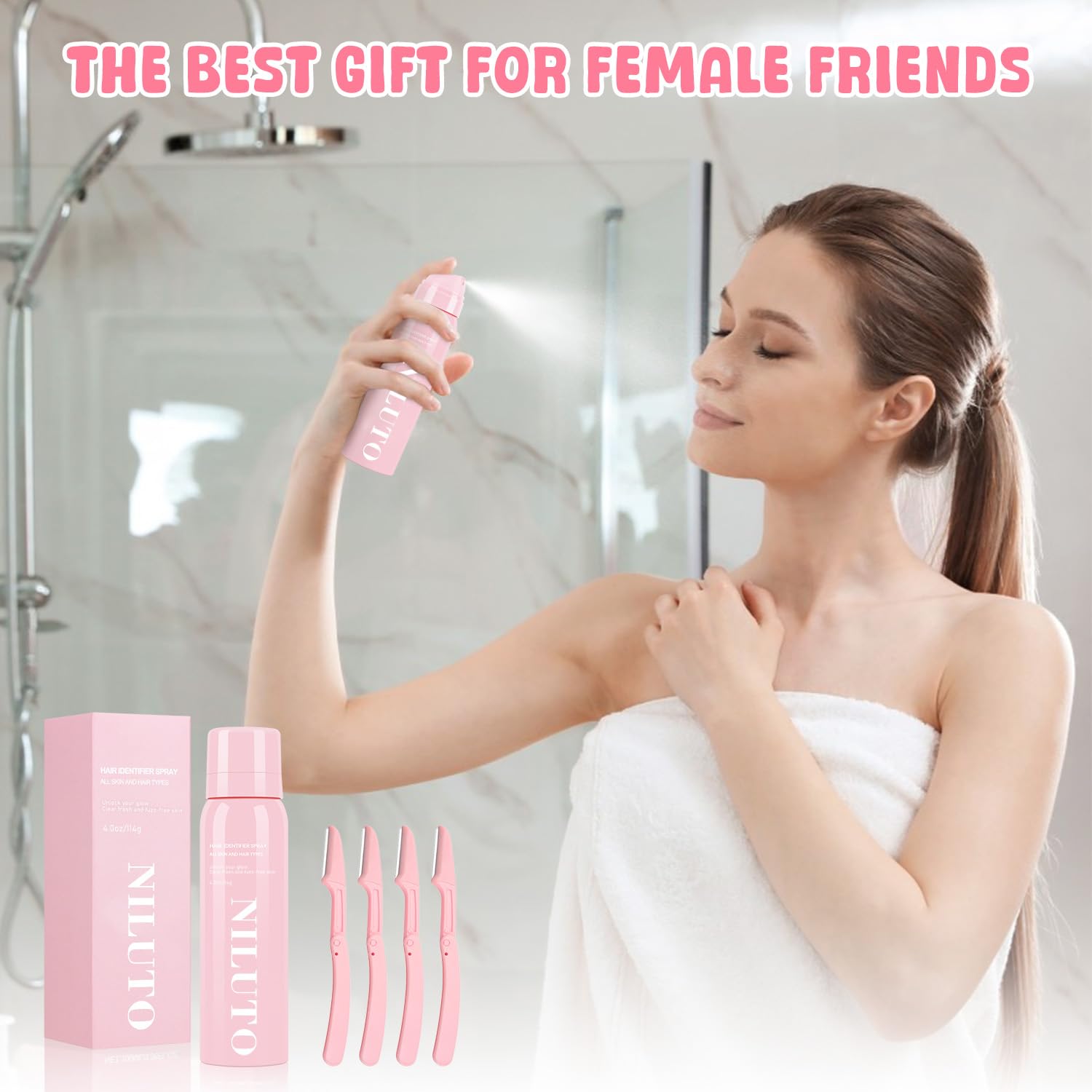 Niluto Hair Identifier Spray box and bottle display in pink.