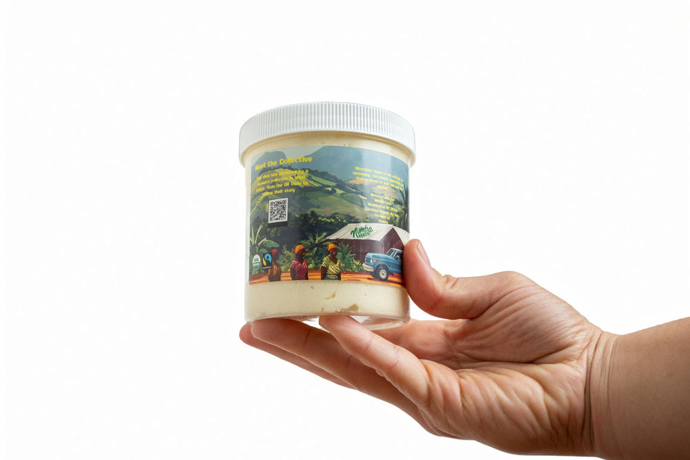 Nimba Foods Whipped Shea Butter hair application for frizz control.