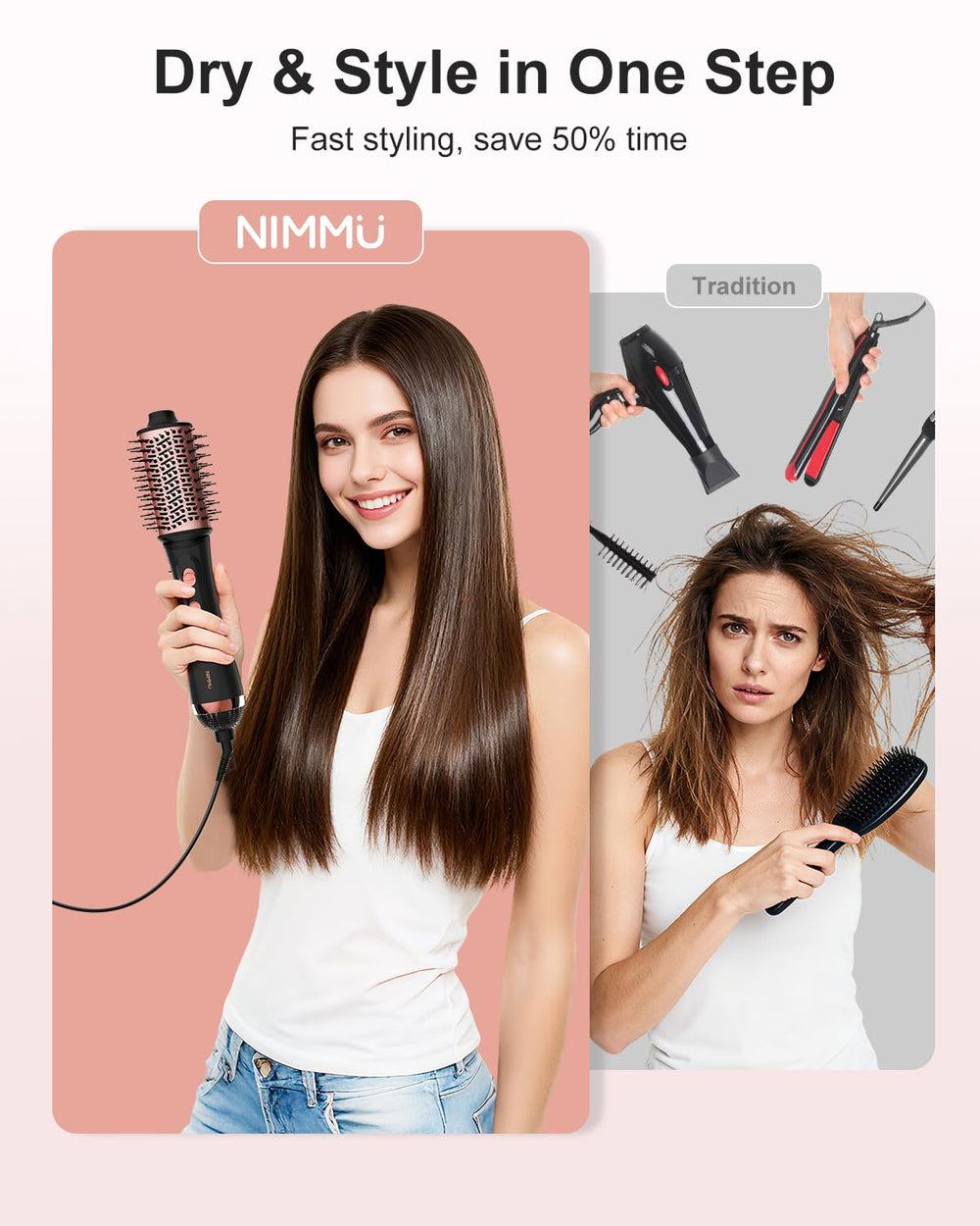 Nimmu concentrator nozzle enables precise straightening and targeted styling.