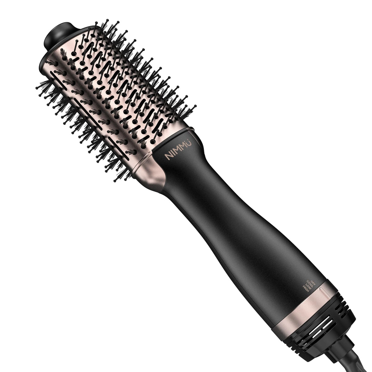 Nimmu hair dryer brush rose gold front view for quick, salon-like results.