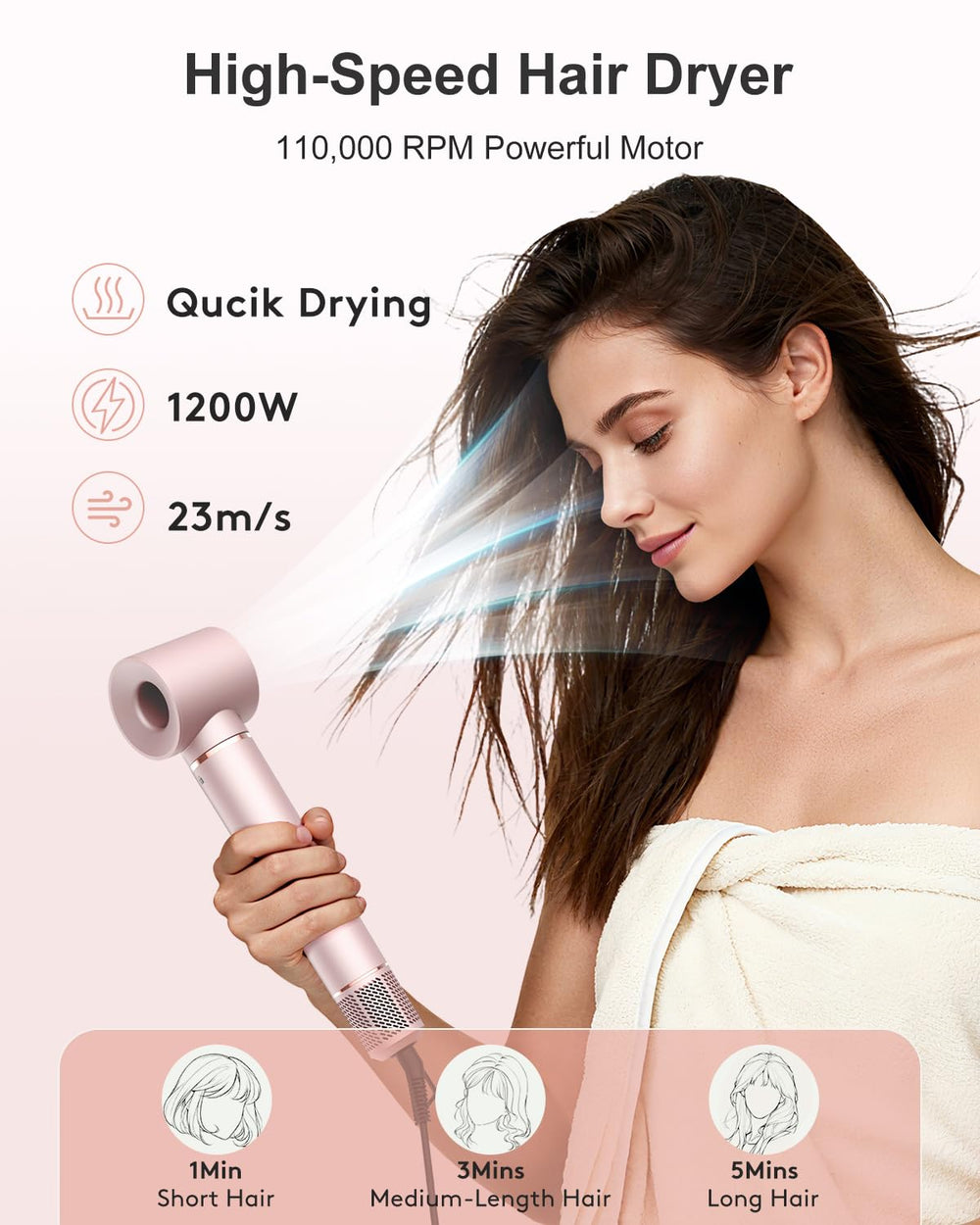 Nimmu high-speed motor 110000rpm powers fast drying and efficient styling.