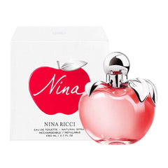 Nina Ricci Nina fragrance apple-shaped bottle with gold leaf cap for elegant daily wear.