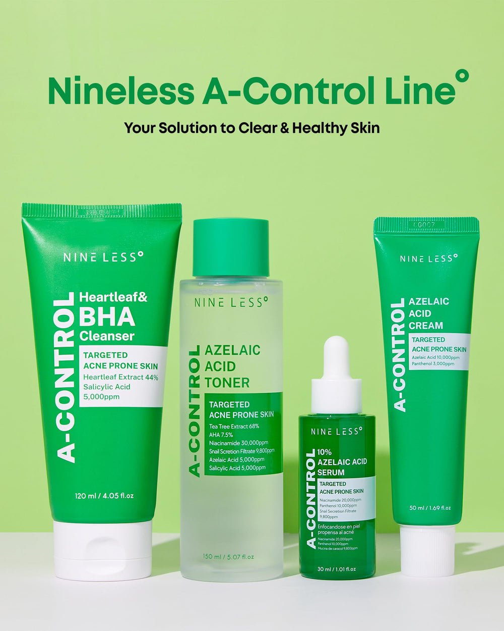 NINELESS A-Control Azelaic Cream jar view highlights gentle exfoliation for smoother complexion