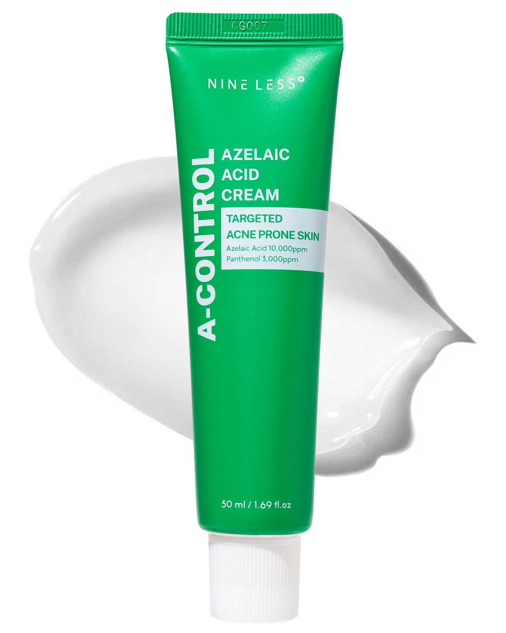 NINELESS A-Control Azelaic Cream packaging highlights acne-control benefits and soothing consistency