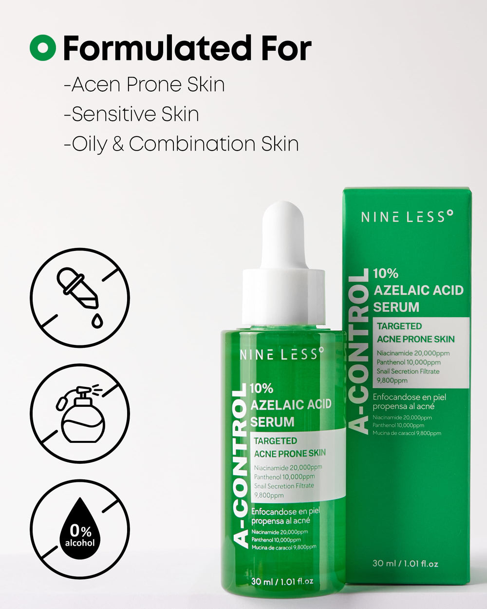 NINELESS A-Control oil-control matte-finish surface indicates shine-free complexion