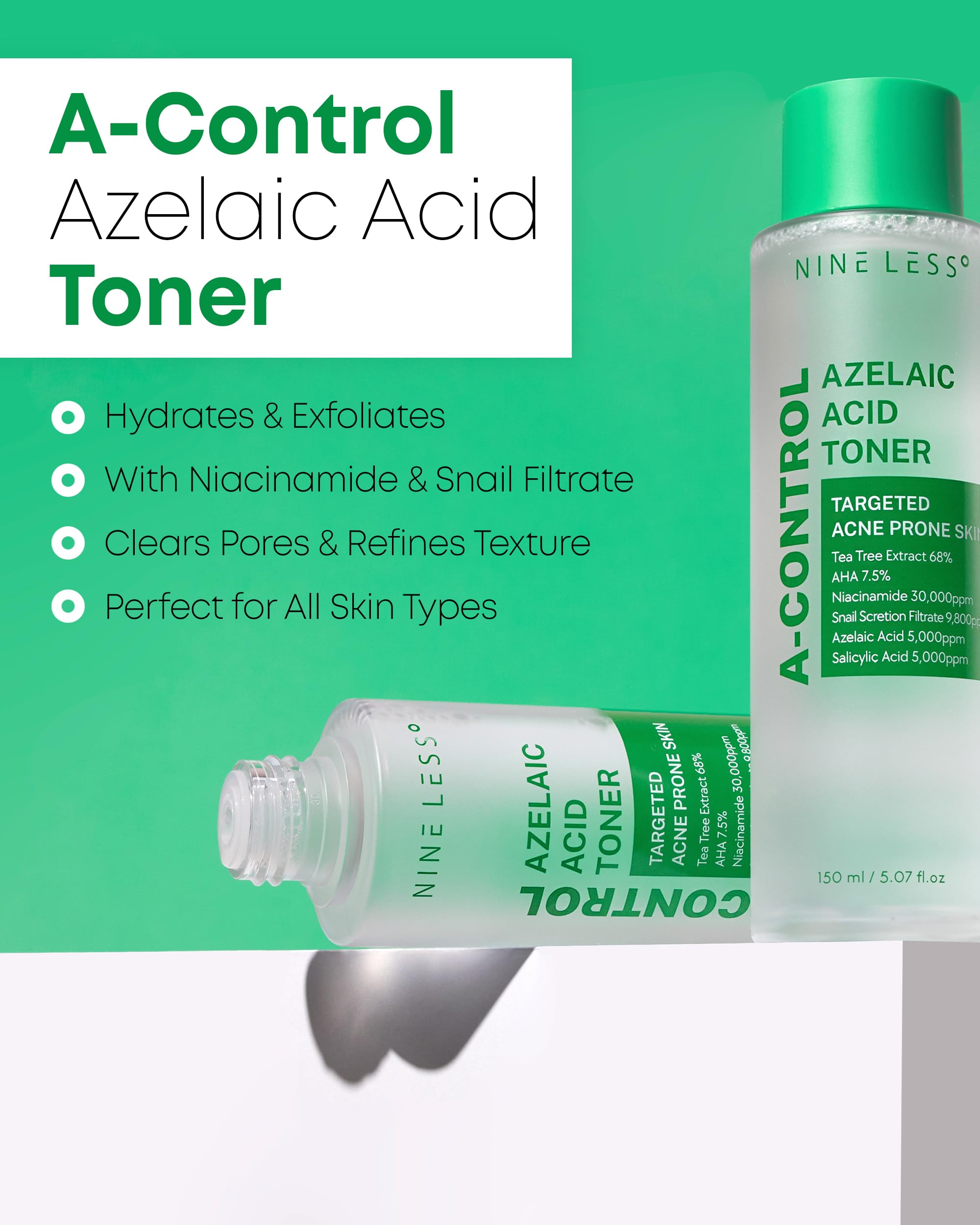 NINELESS Azelaic Acid Toner cotton pad ready for gentle cleansing and exfoliation.