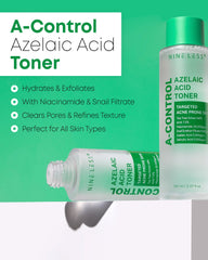 NINELESS Azelaic Acid Toner cotton pad ready for gentle cleansing and exfoliation.
