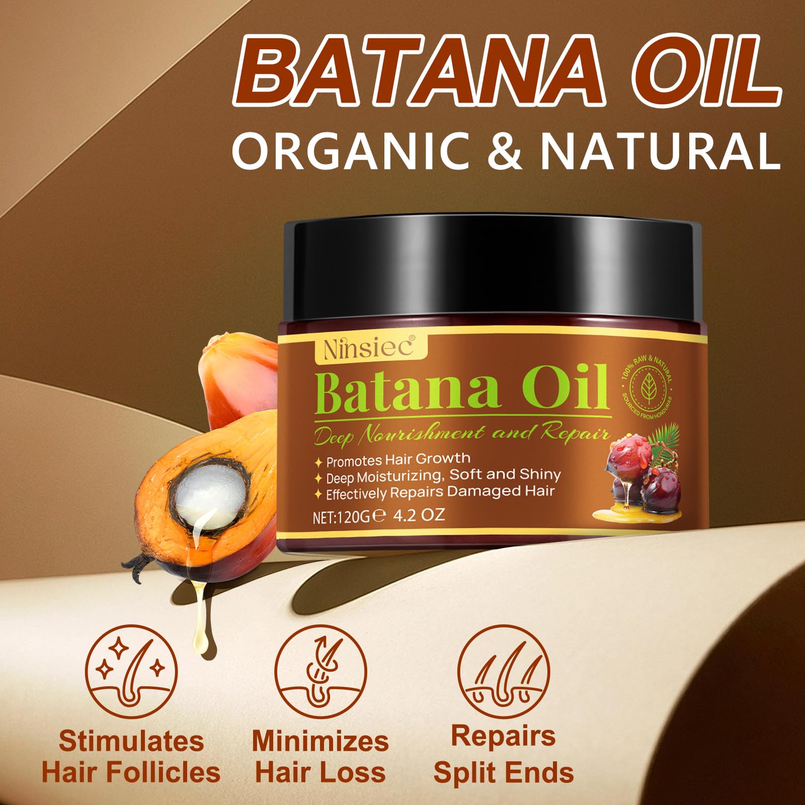 Ninsiec Batana Oil ingredients highlight rich nutrients for hair health.