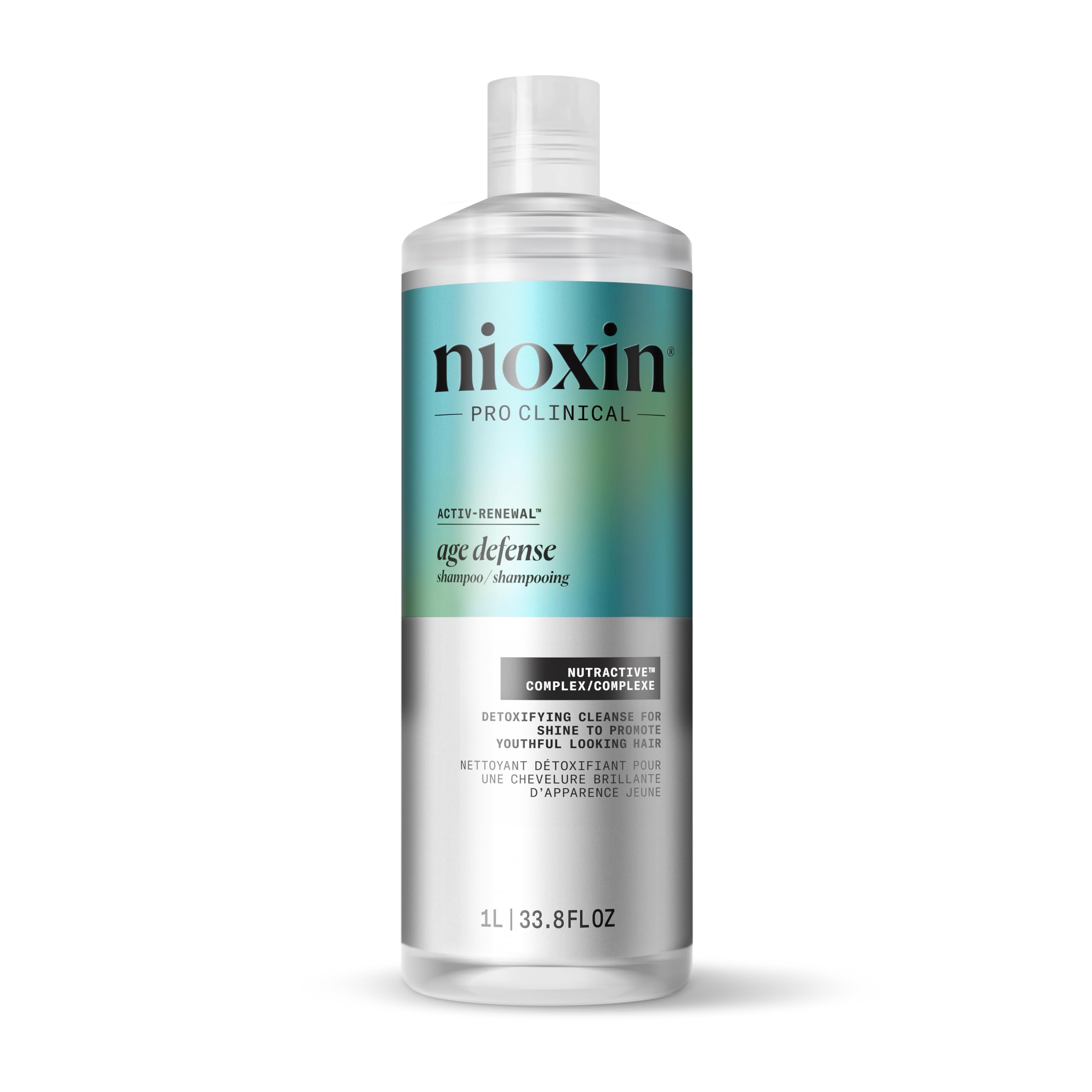 NIOXIN front bottle of Age Defense shampoo showing brand and large size benefit