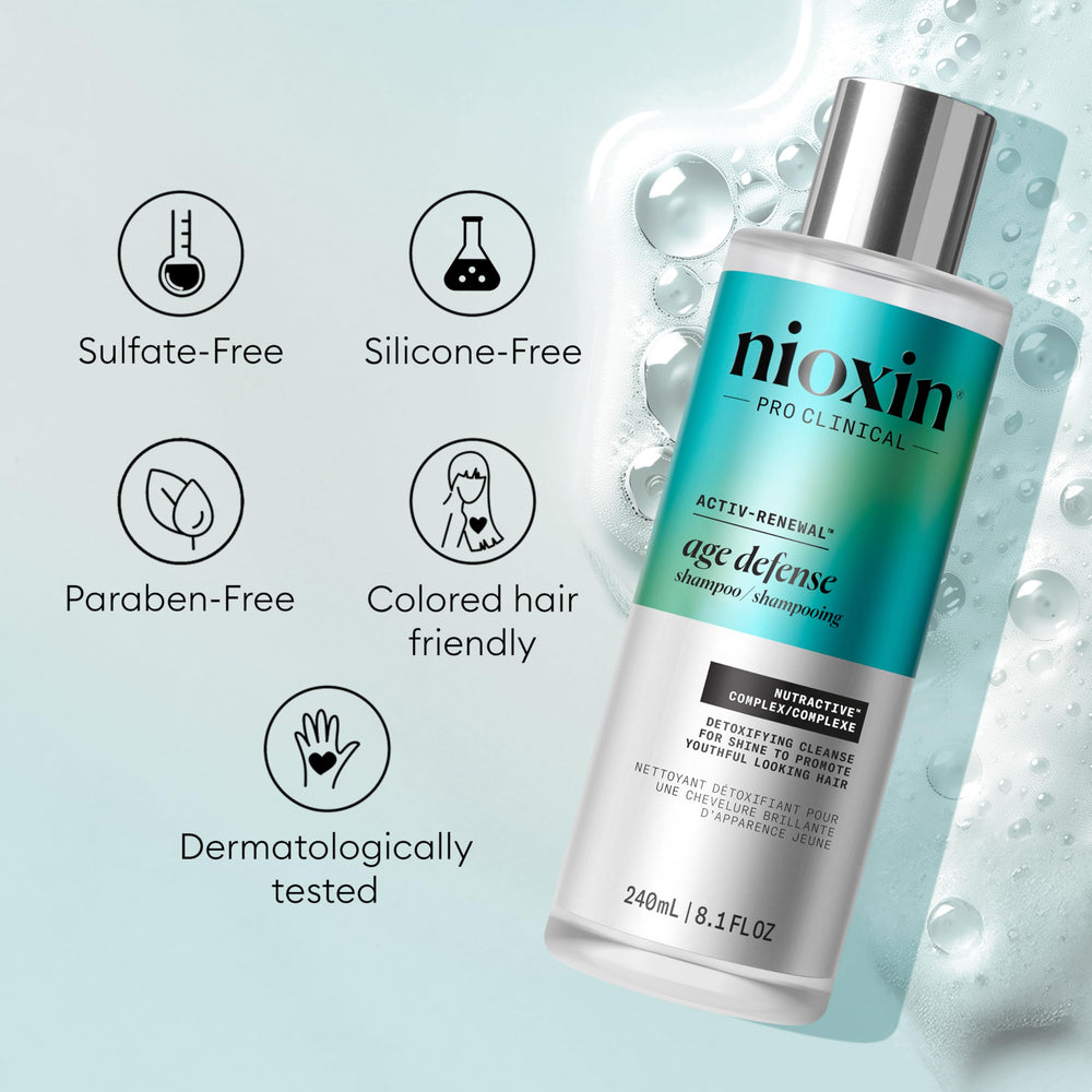 NIOXIN shampoo being massaged into scalp showing improved scalp clarity