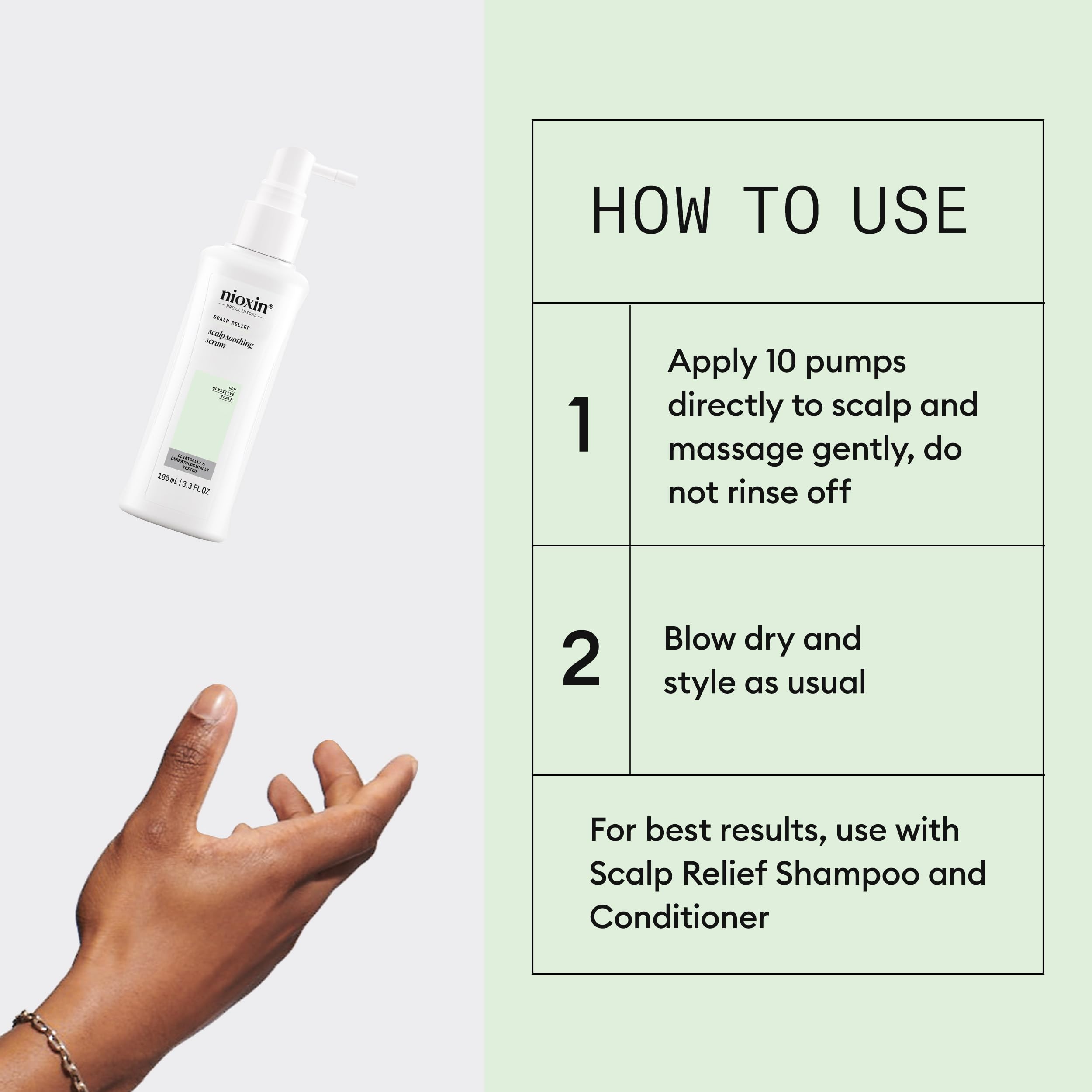 NIOXIN applied to scalp showing targeted relief and comfort