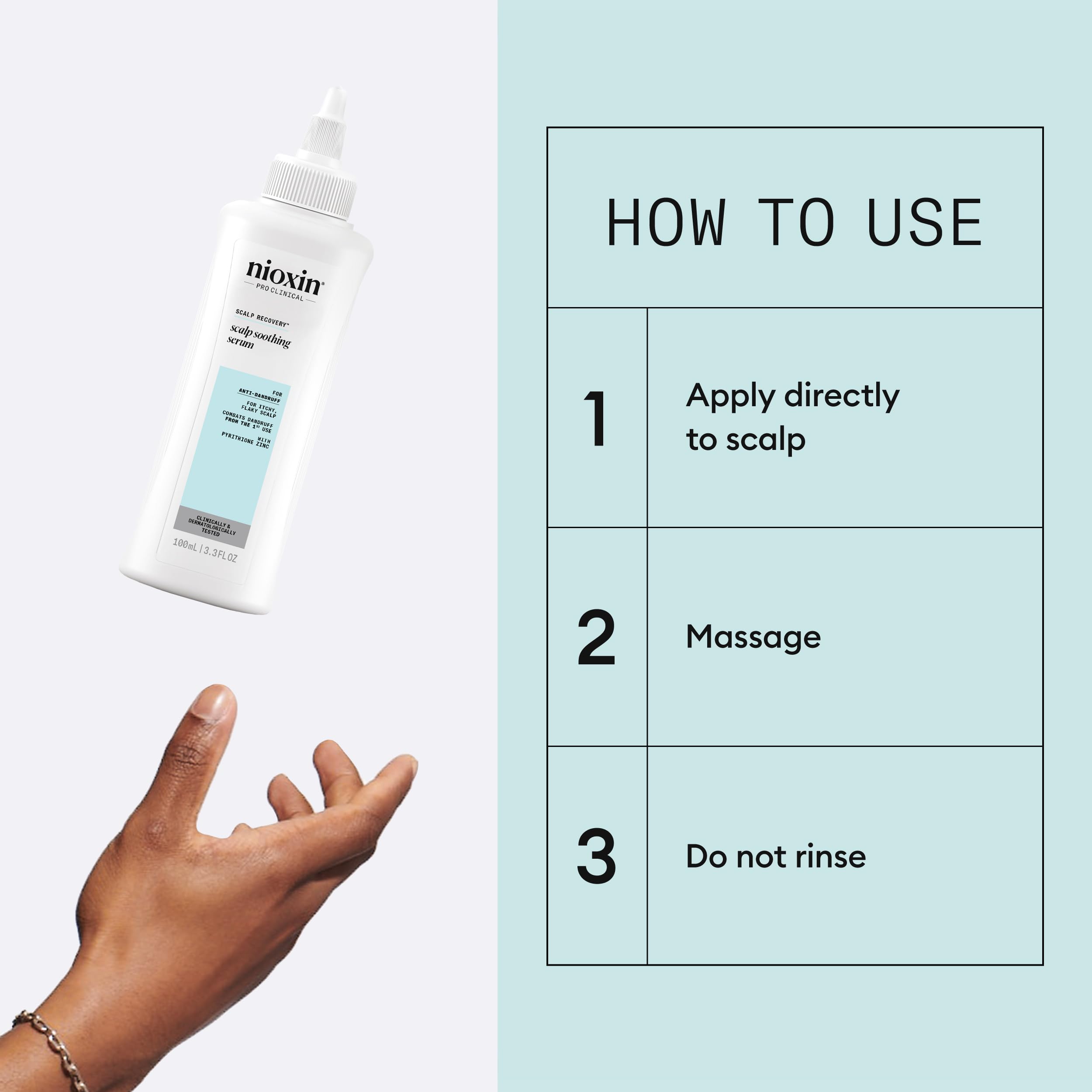 Nioxin applying serum directly to irritated scalp for targeted relief