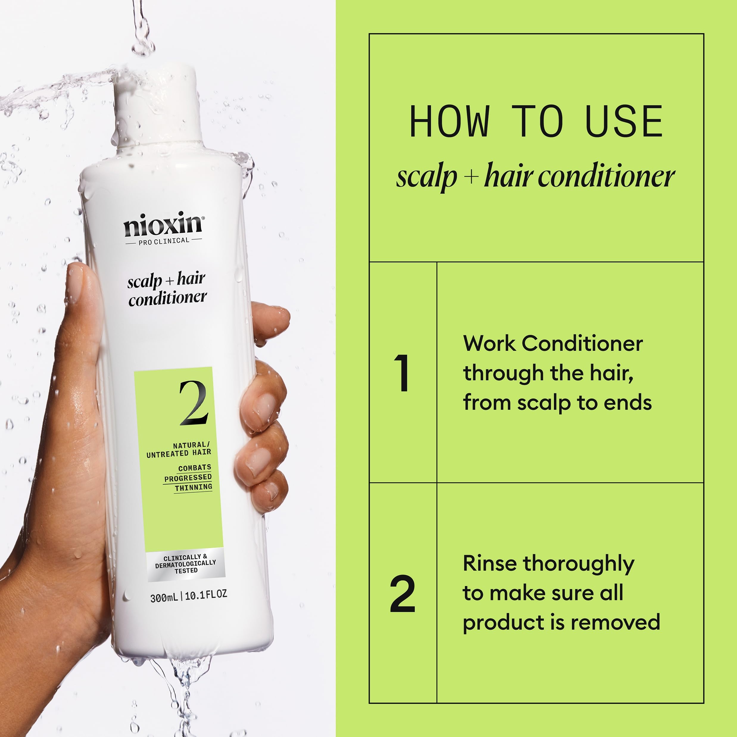 Nioxin close-up nozzle dispensing to show precise, waste-free use