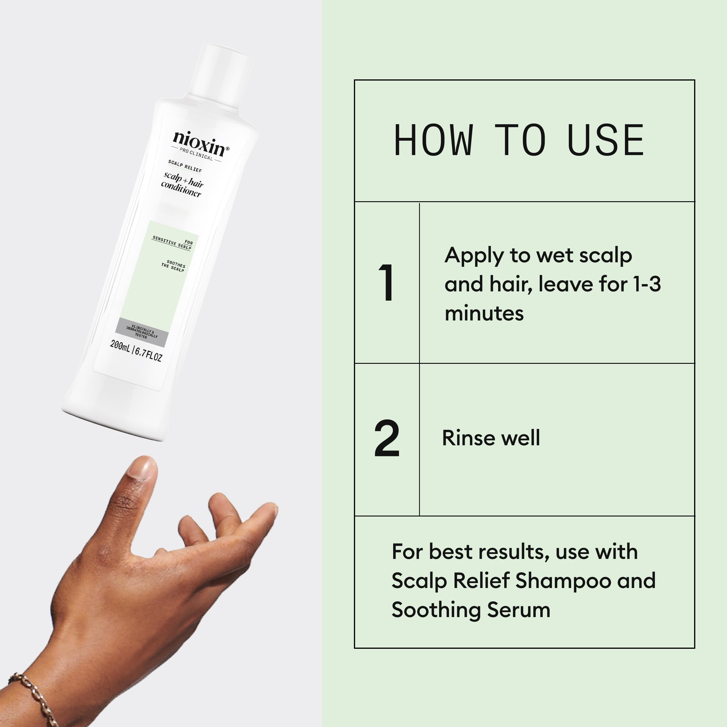 NIOXIN conditioner in hands ready to apply, demonstrating easy distribution