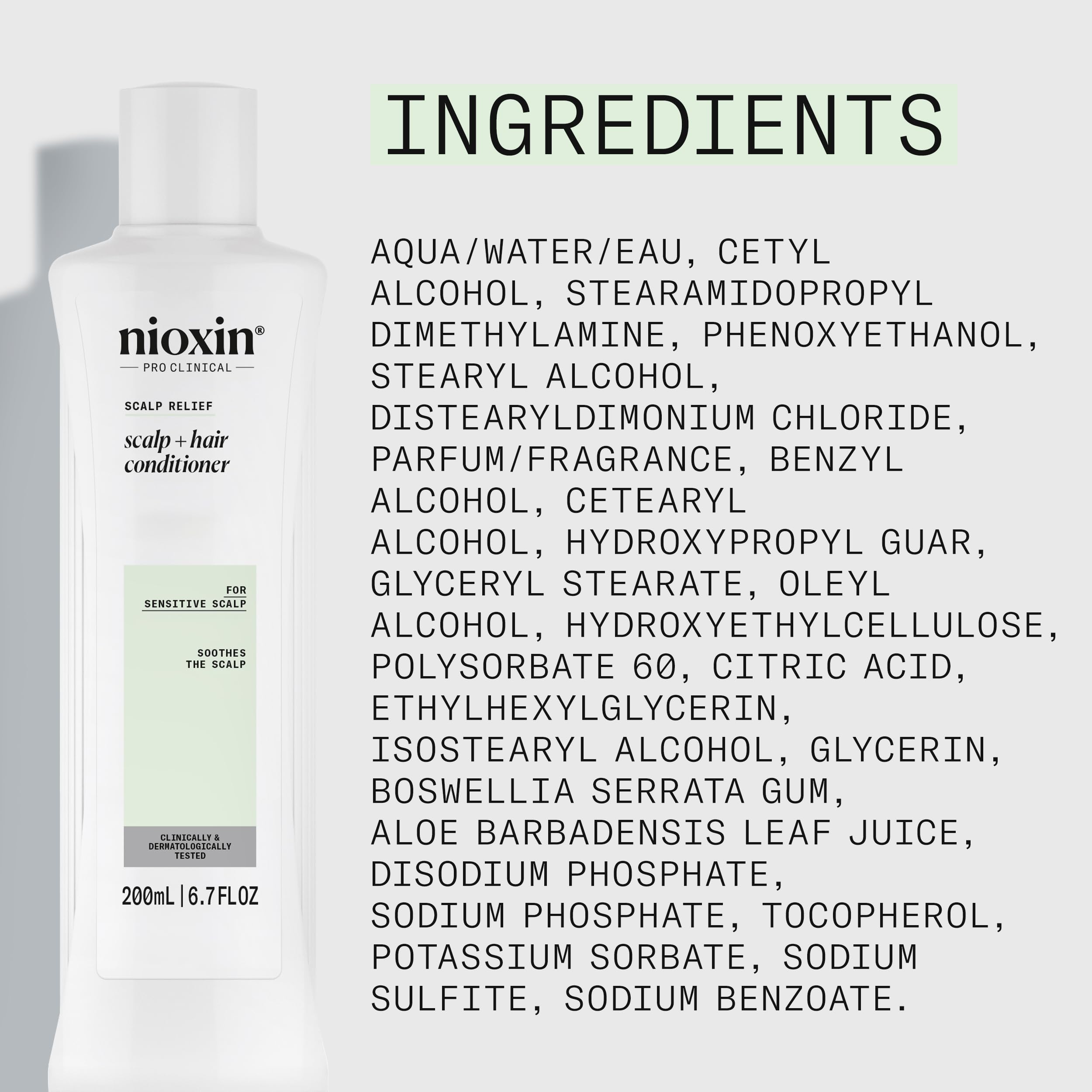 NIOXIN conditioner beside ruler indicating 6.7 fl oz size and travel-friendliness