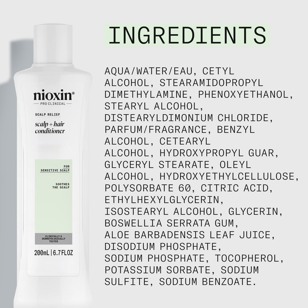 NIOXIN conditioner beside ruler indicating 6.7 fl oz size and travel-friendliness
