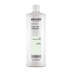 NIOXIN front packaging showing 33.8 fl oz bottle and clear brand benefits