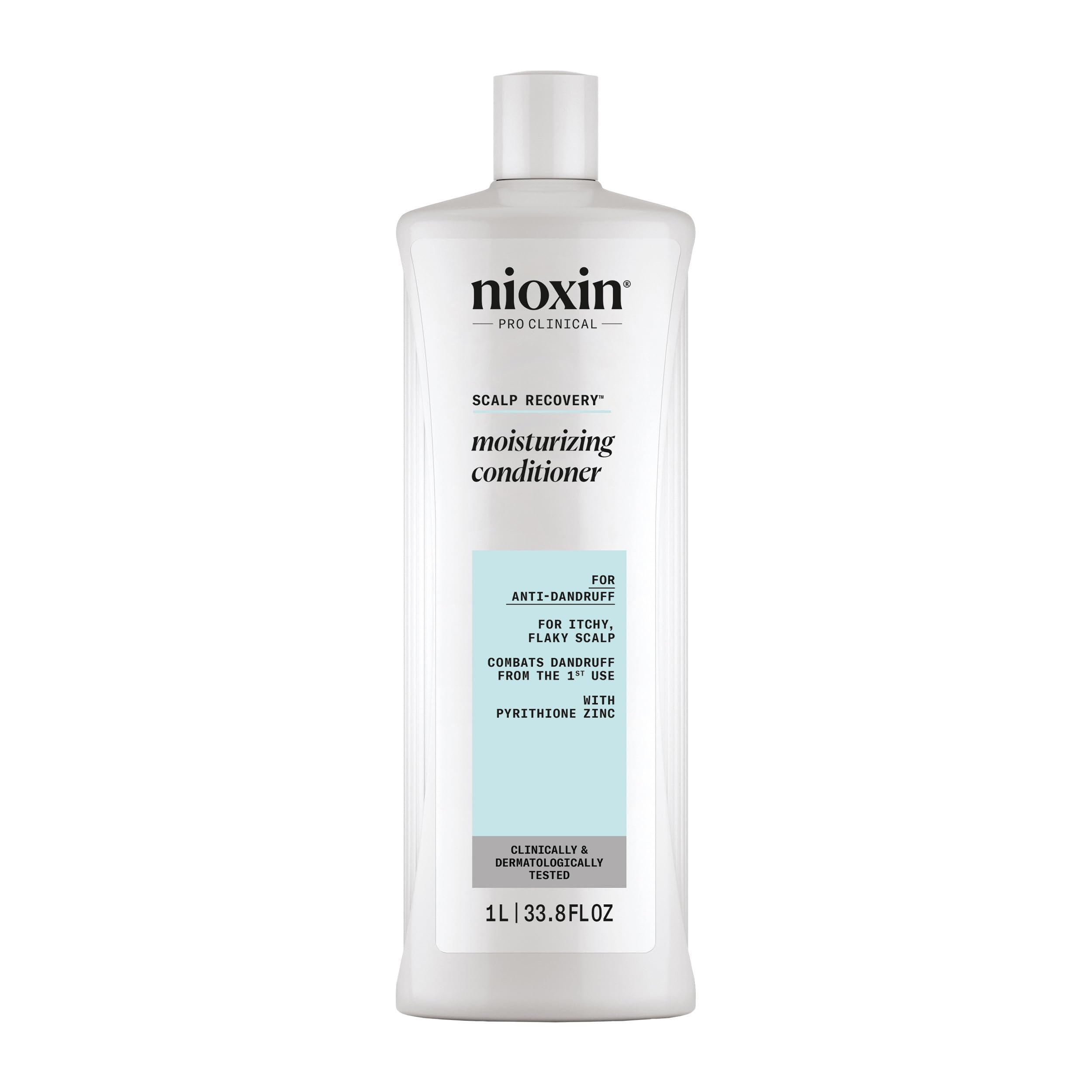 Nioxin front packaging showing 33.8 fl oz bottle and clear product identity