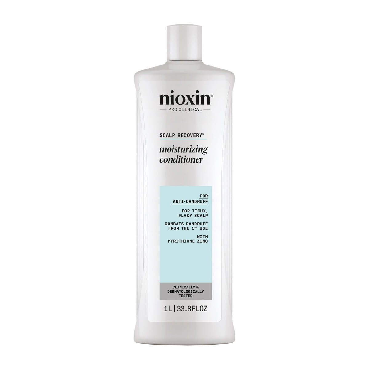 Nioxin front packaging showing 33.8 fl oz bottle and clear product identity