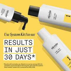 Nioxin bottle in hand showing 6.8 fl oz scale for size reference