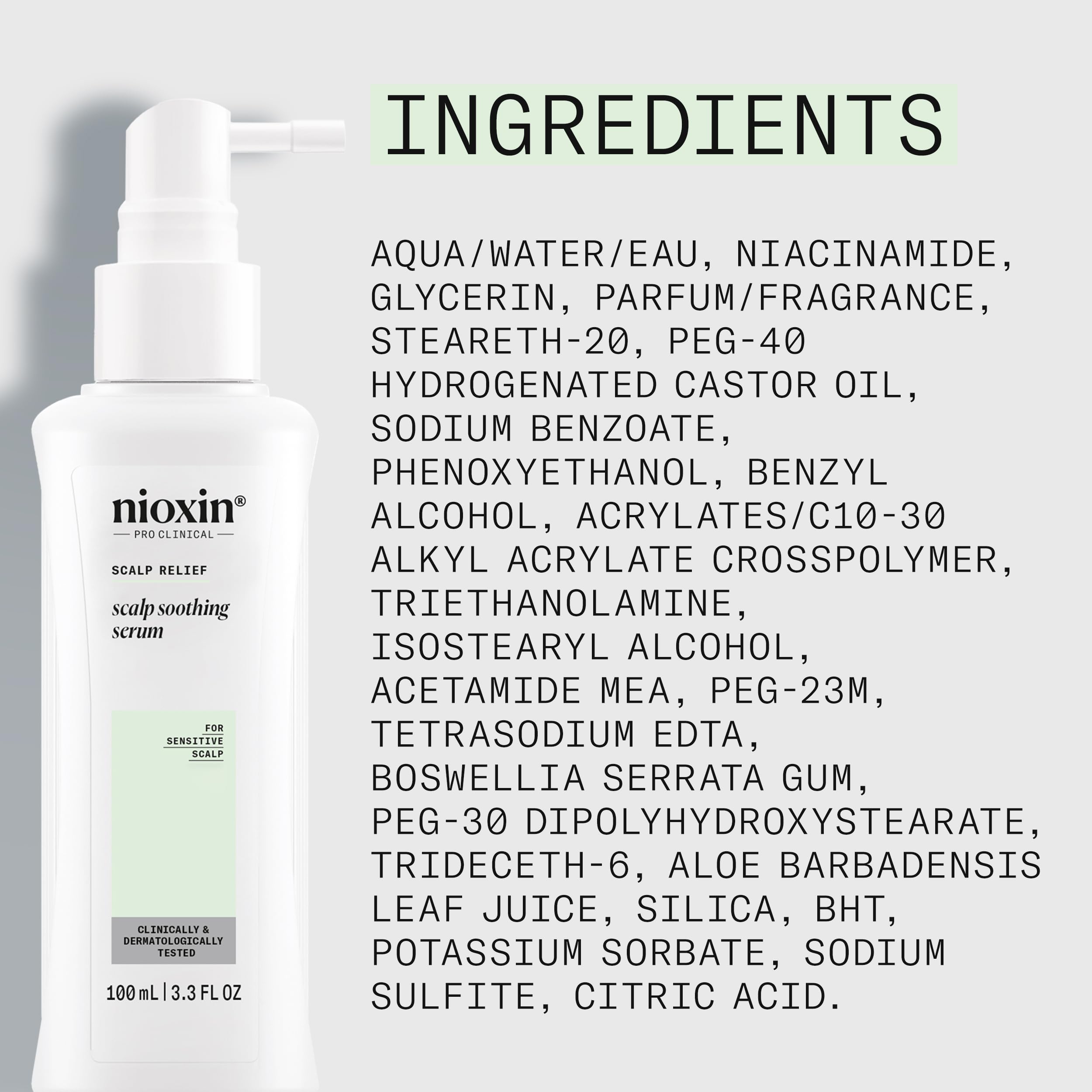 NIOXIN label and ingredients panel showing clean formula info