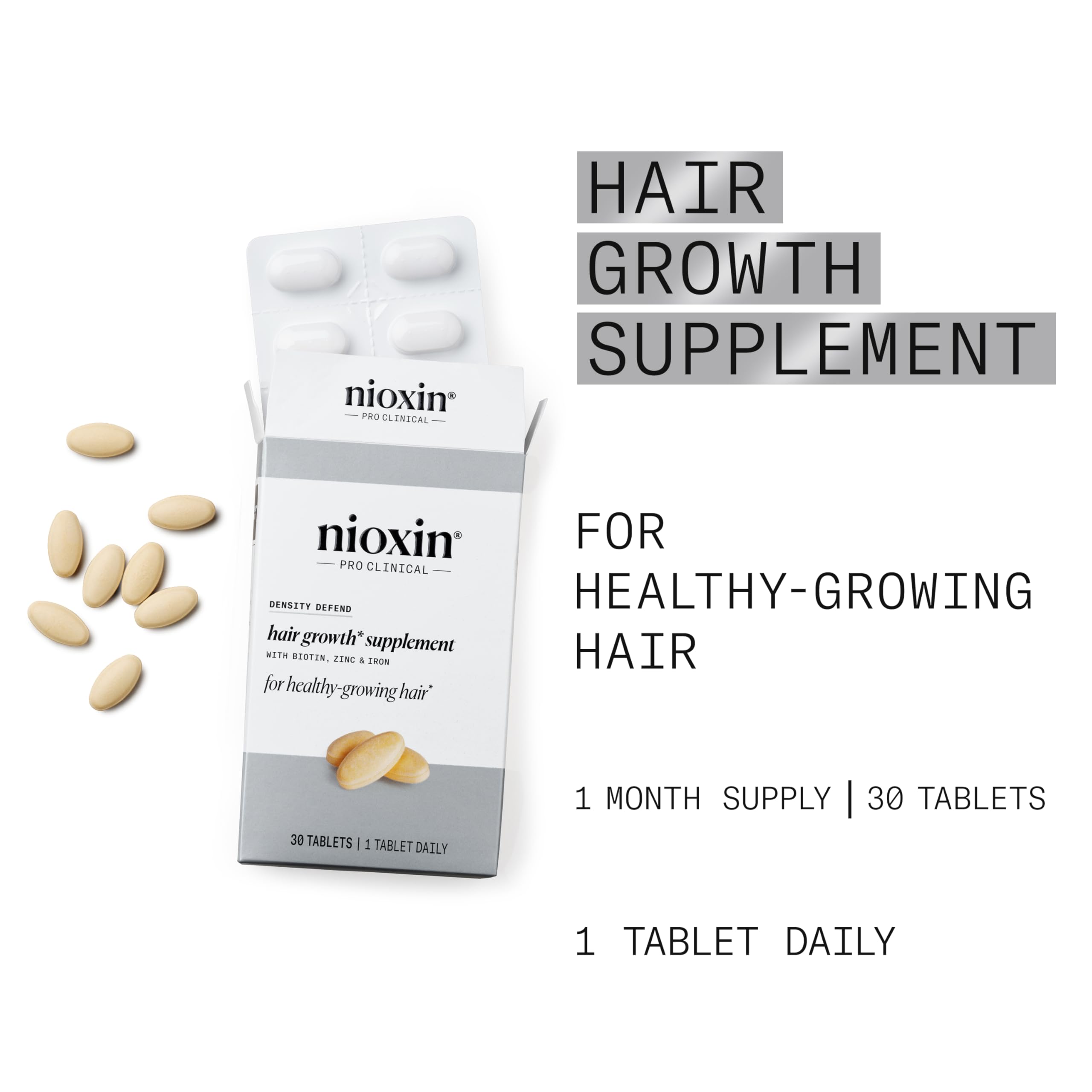 NIOXIN open bottle with tablets illustrating a month supply