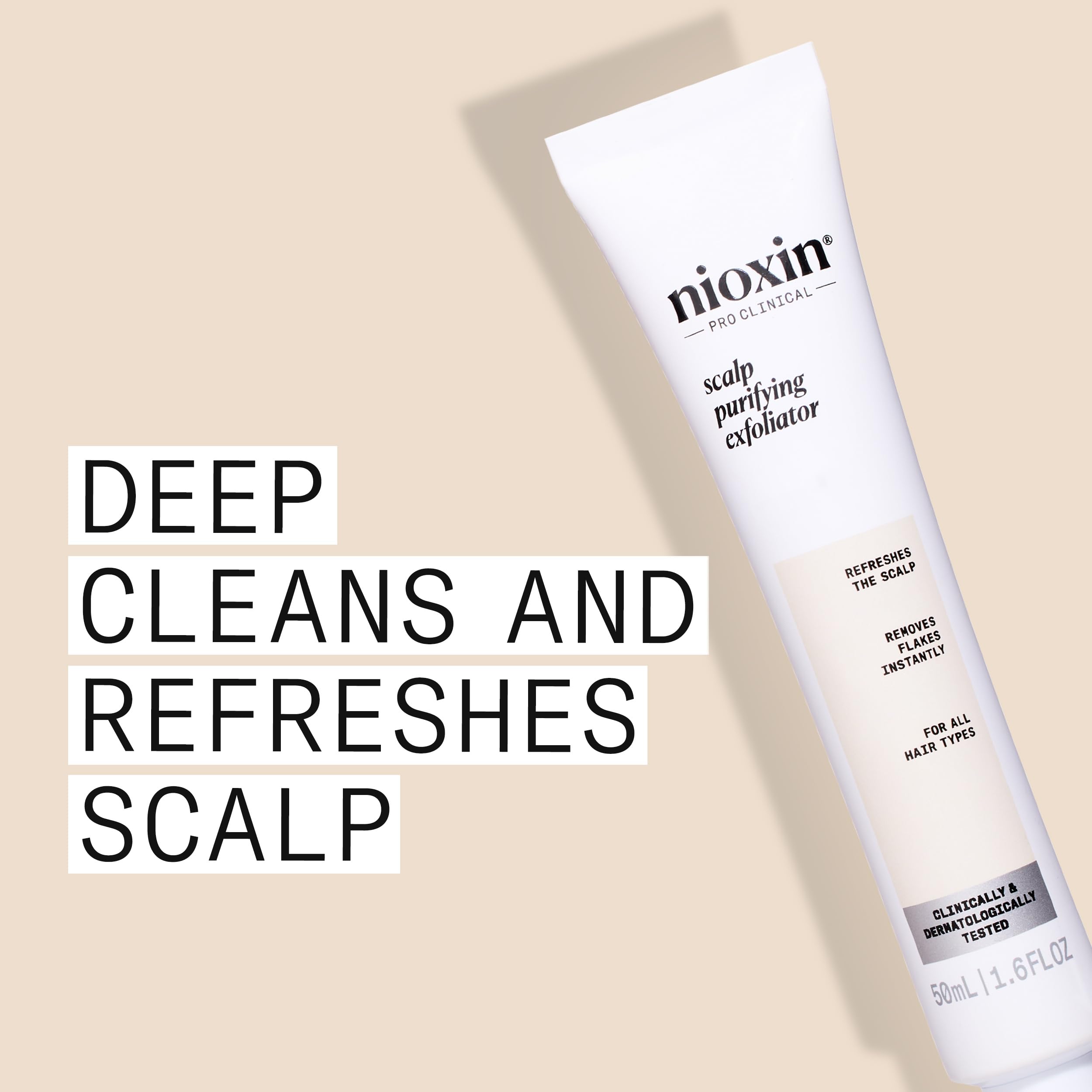 NIOXIN product pouring into hand to demonstrate amount and ease of use
