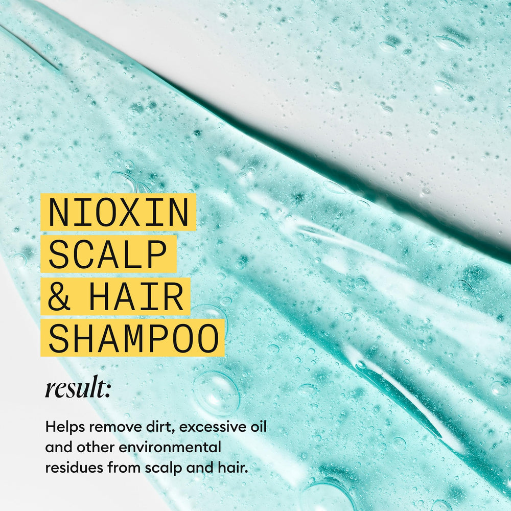 Nioxin bottles held in hand to display scale and travel readiness