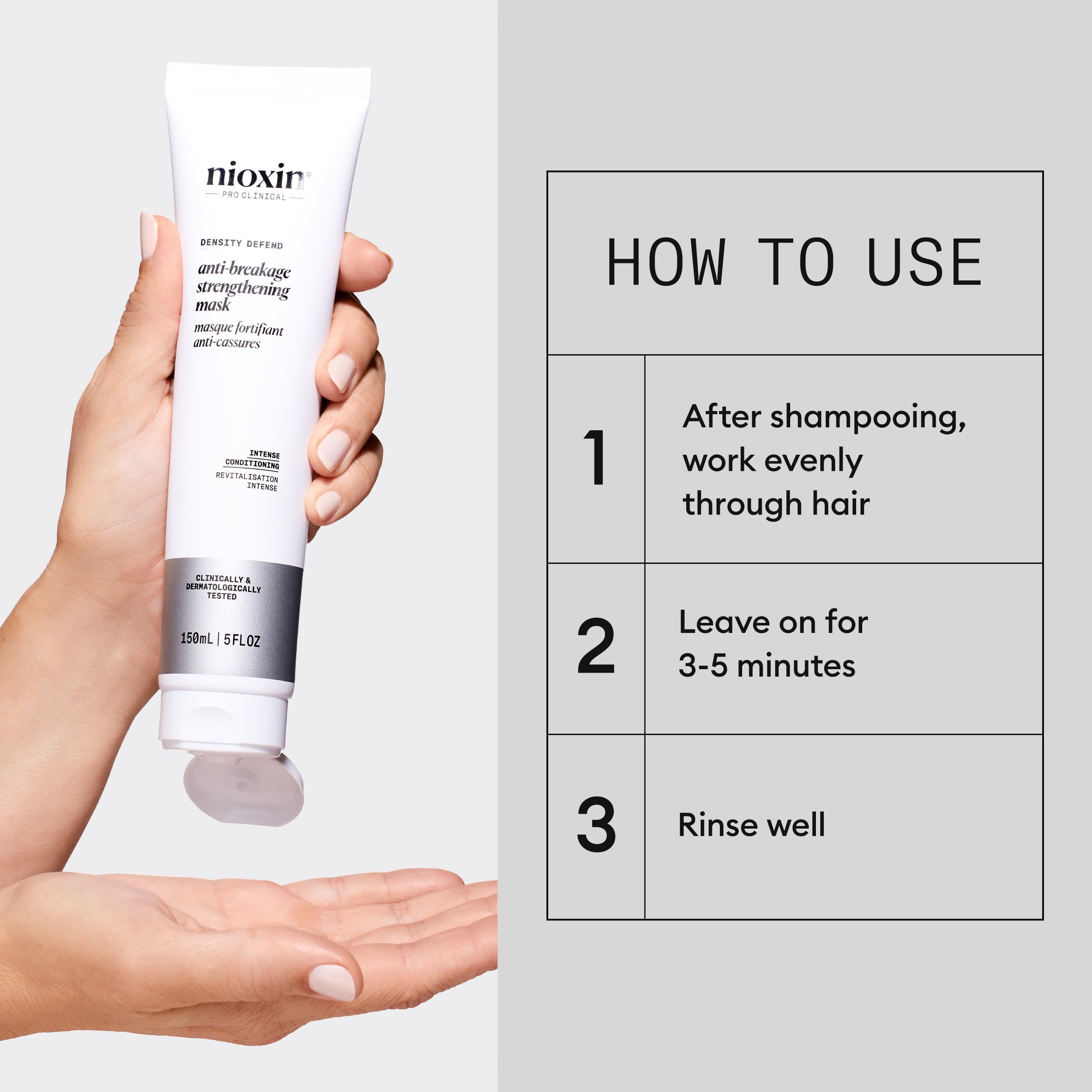 Nioxin 5.07 fl oz jar beside hand to show compact travel-ready size