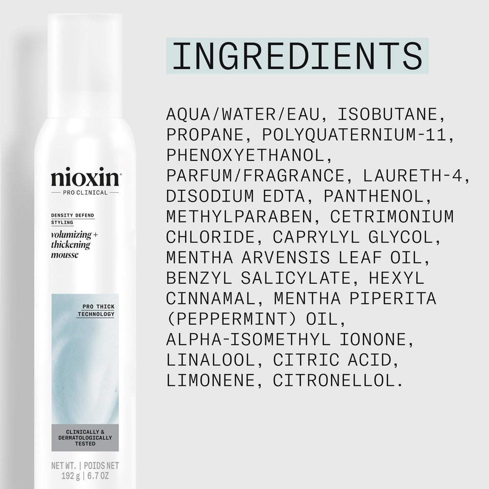 Nioxin 6.7 fl oz bottle next to hand for size and portability
