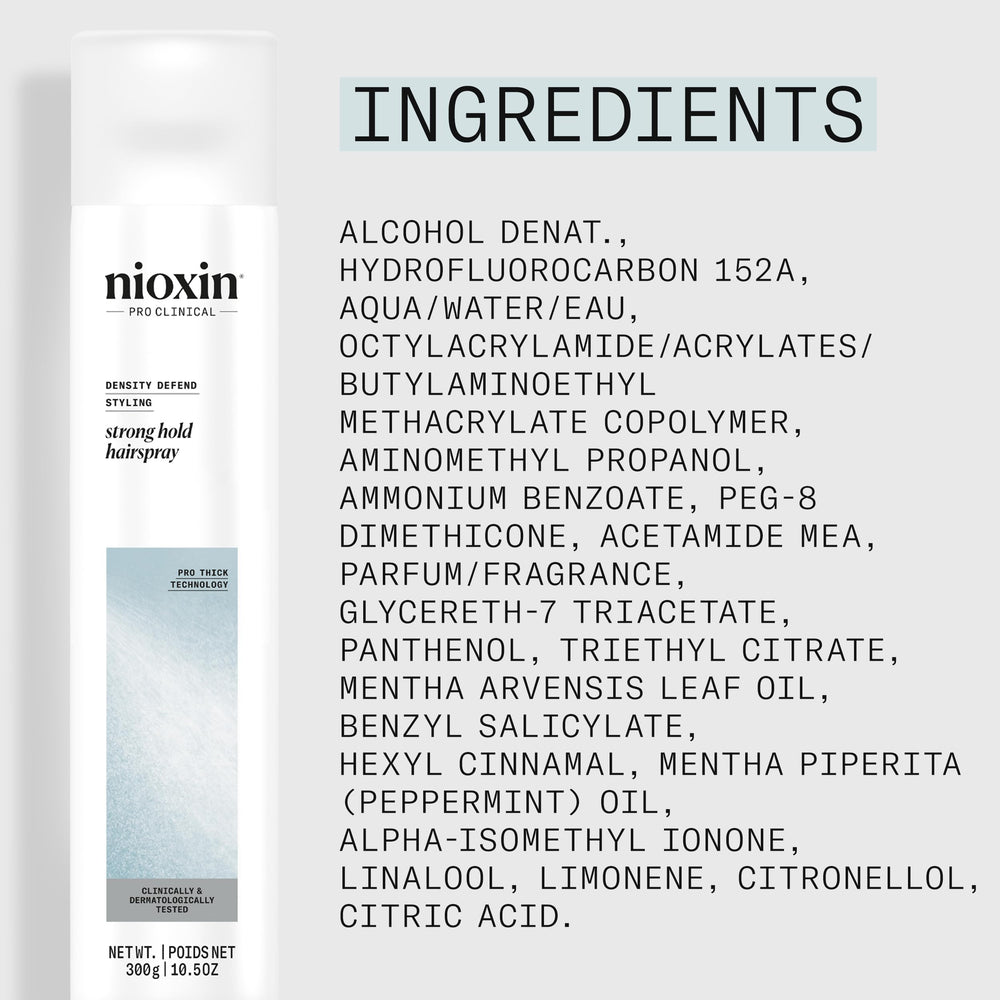 NIOXIN stylist applying hairspray in salon for professional hold and finish benefit