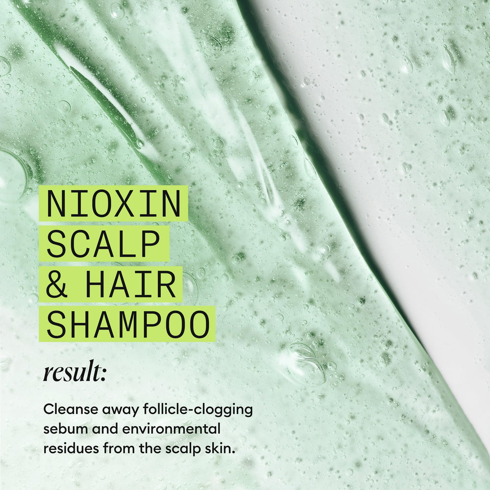 Nioxin before and after hair comparison showing improved appearance of thickness