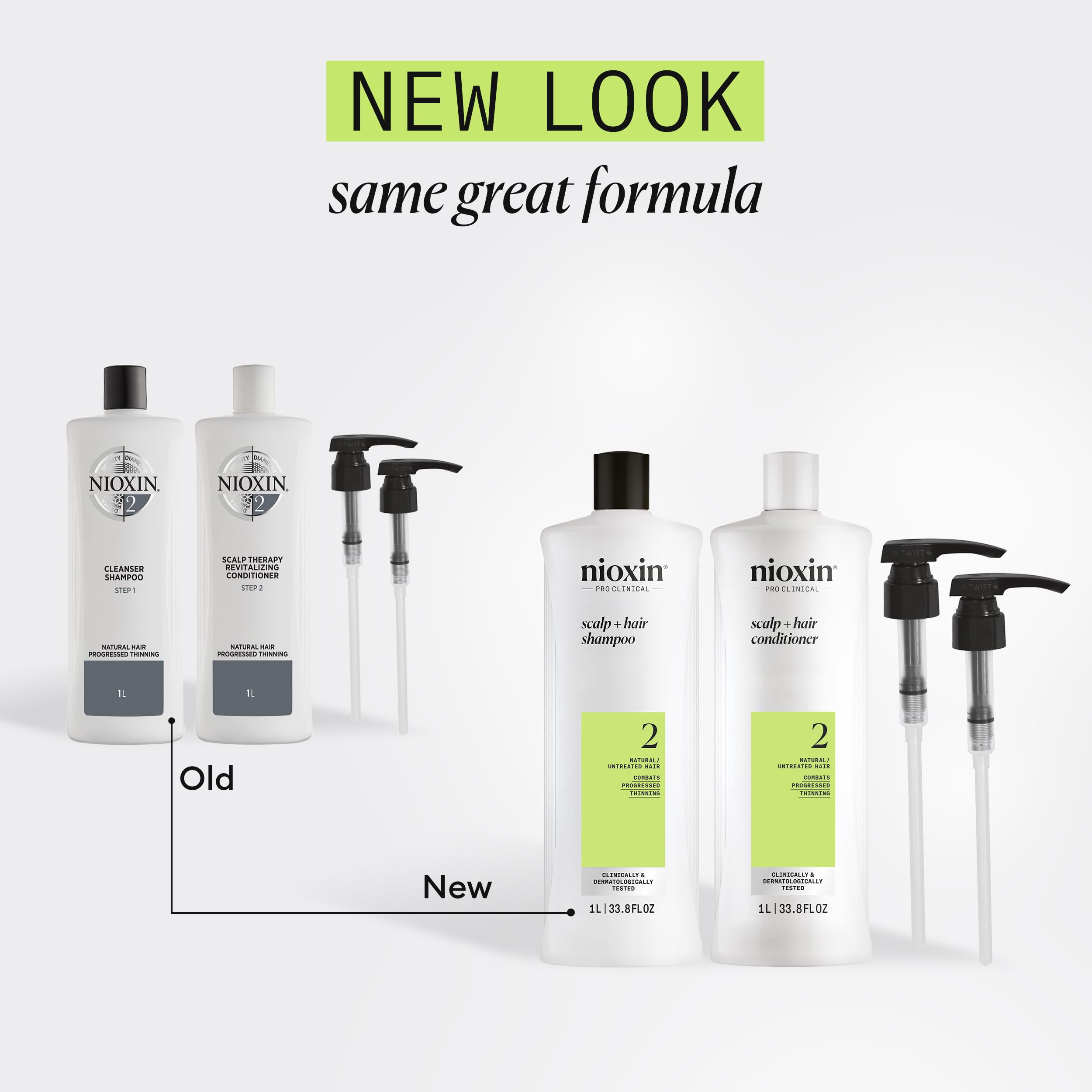 Nioxin bottles with pumps displayed for easy dispensing and convenient application