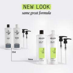 Nioxin bottles with pumps displayed for easy dispensing and convenient application