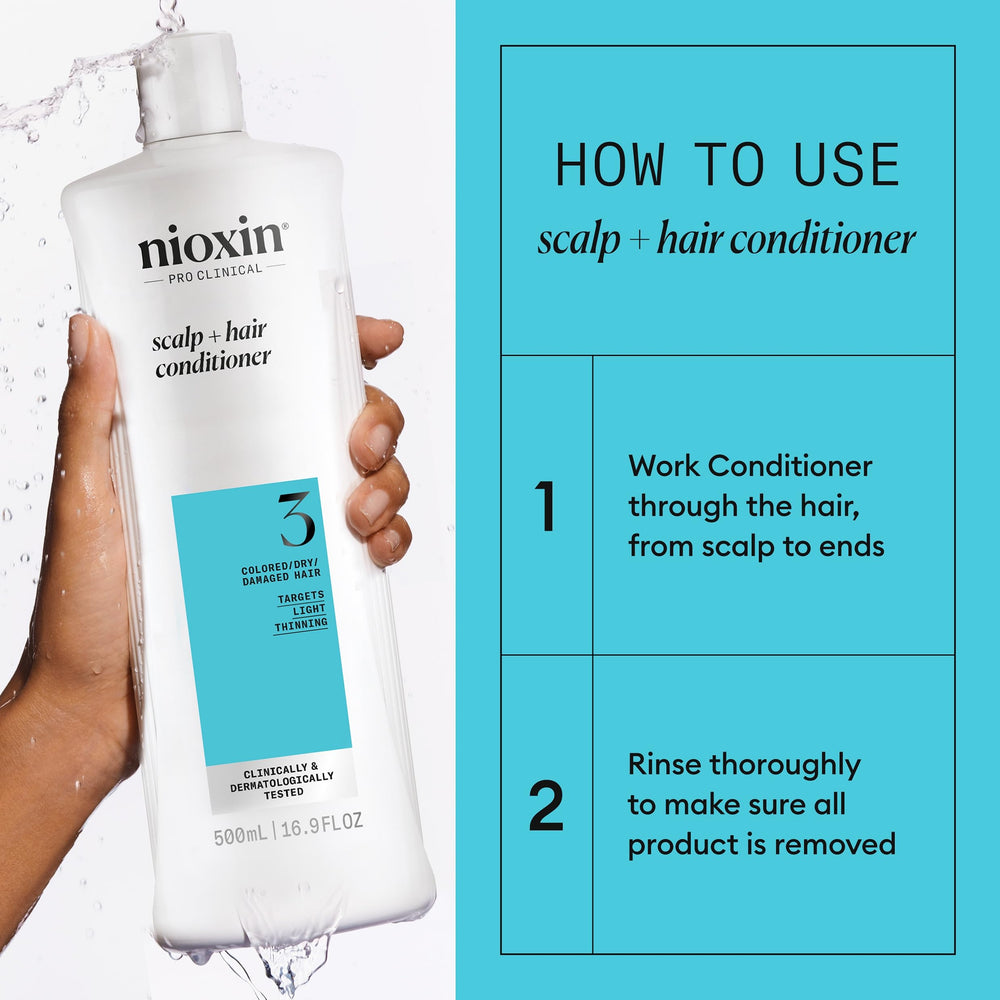 NIOXIN System 3 next to a ruler for size comparison indicating 16.9 fl oz