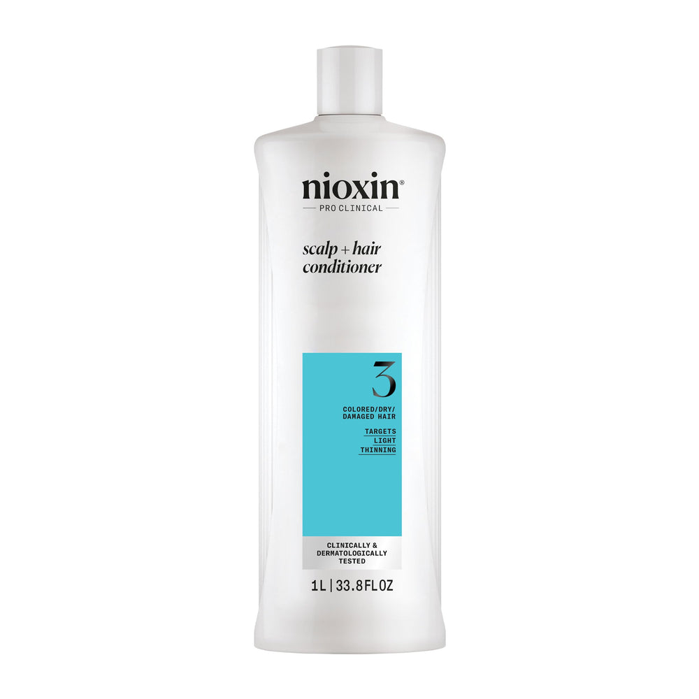 NIOXIN System 3 front bottle shows size and brand, promotes fuller-looking hair