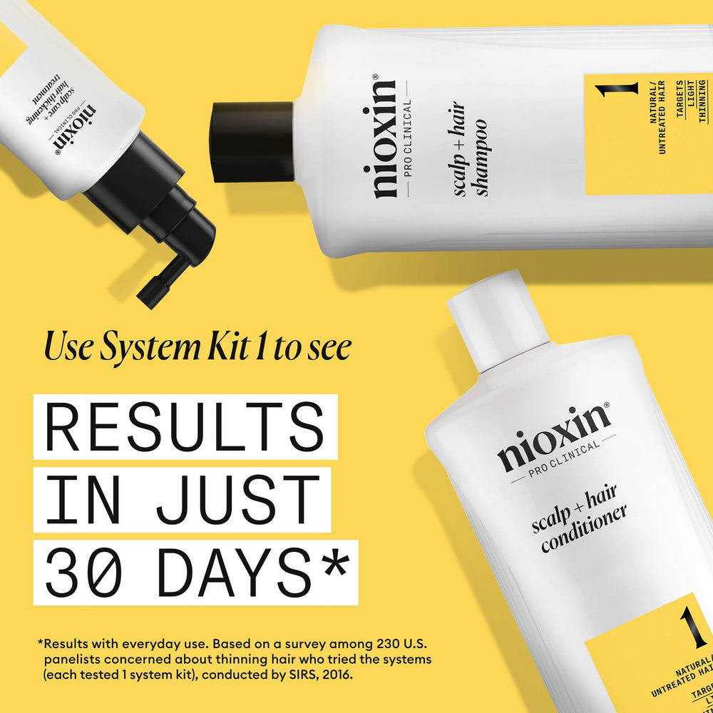 nioxin pouring shampoo into palm showing rich lather and easy application benefit