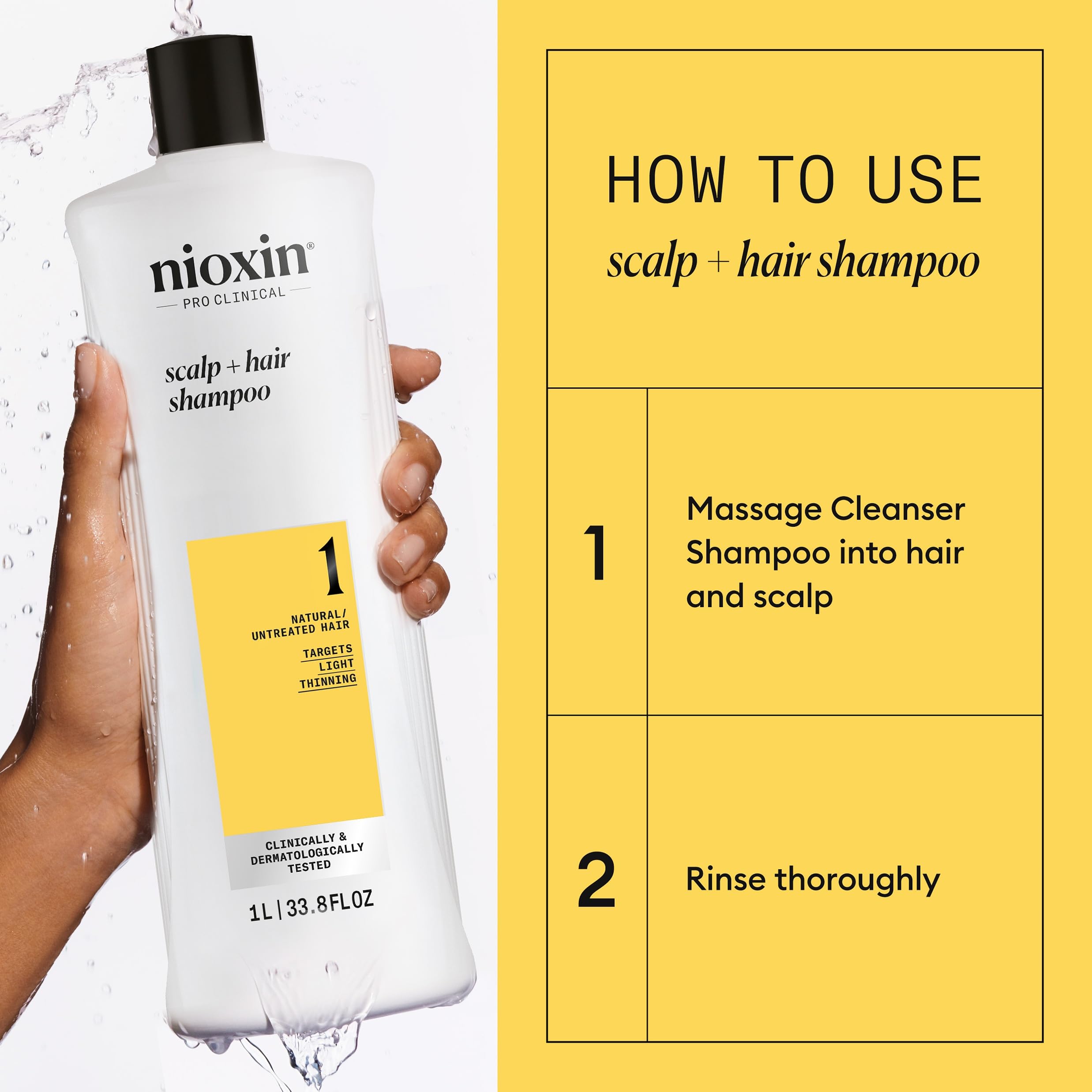 nioxin size comparison with 33.8 fl oz bottle showing value and longevity benefit