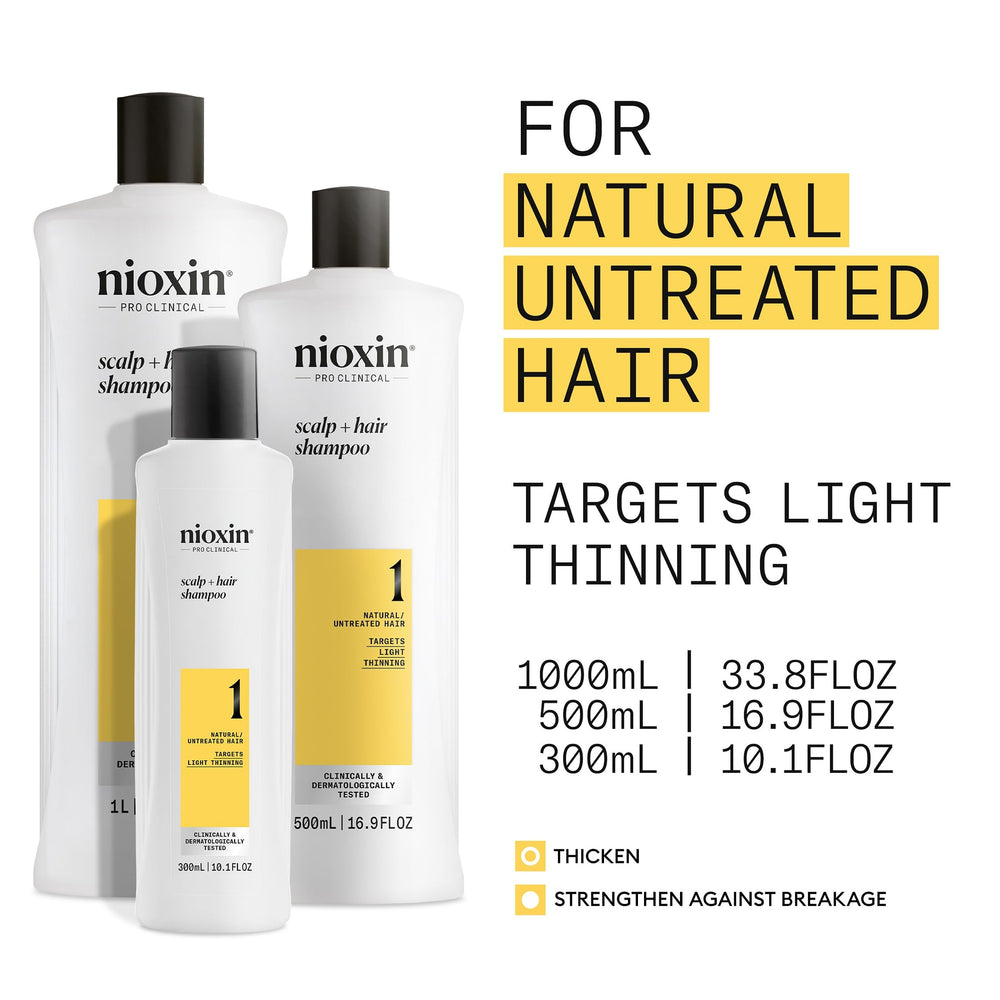 nioxin in-shower use on wet hair demonstrating cleansing and volume benefit