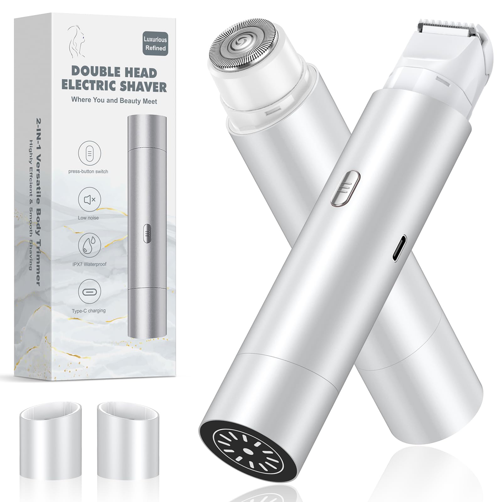 NIPOO Bikini Trimmer dual-head closeup for quick on-the-go grooming.