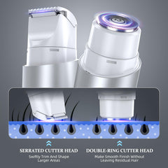 NIPOO Bikini Trimmer serrated cutter-head closeup highlights fast trimming of larger areas.