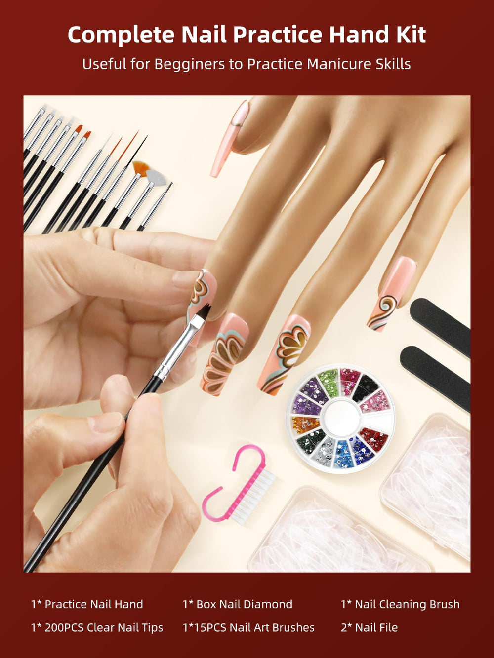 NIQZOPA practice hand with 360-degree goose neck enables versatile nail-art angles.