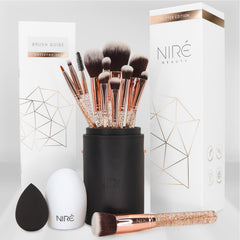 Nire Beauty 15piece brush set case—travel-ready toolkit with premium brushes.