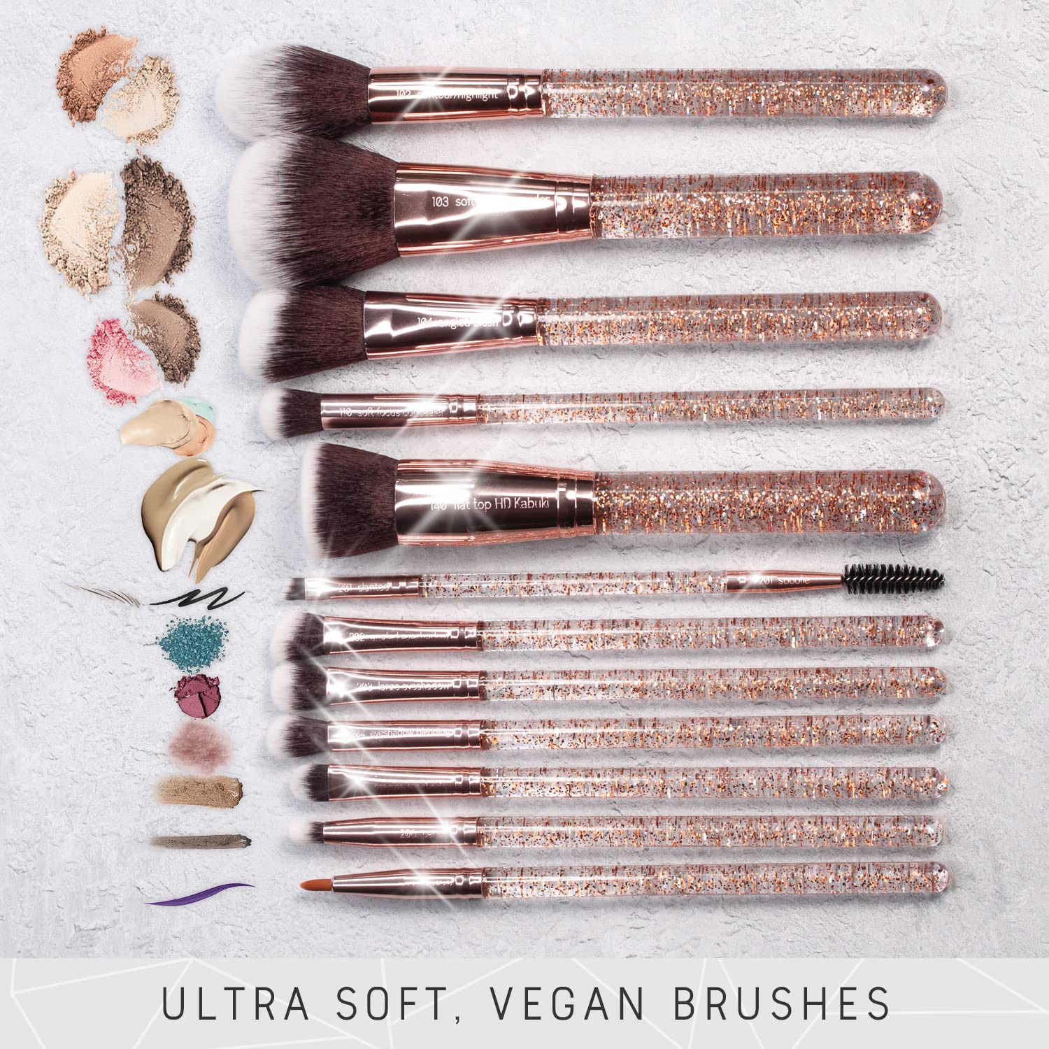 Nire Beauty brush head types closeup—shows varied bristles for precise application.