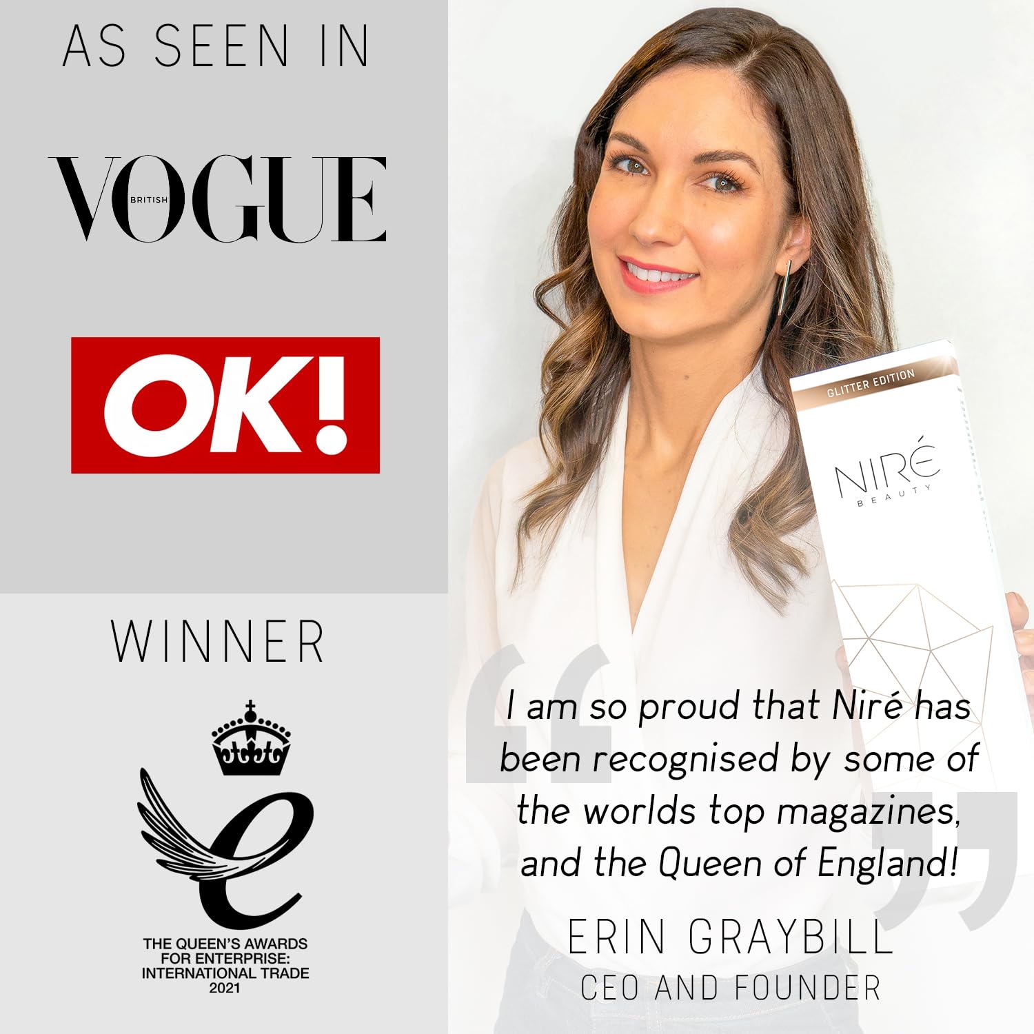 Niré Beauty White synthetic brush bristles deliver precise coverage for smooth makeup results.