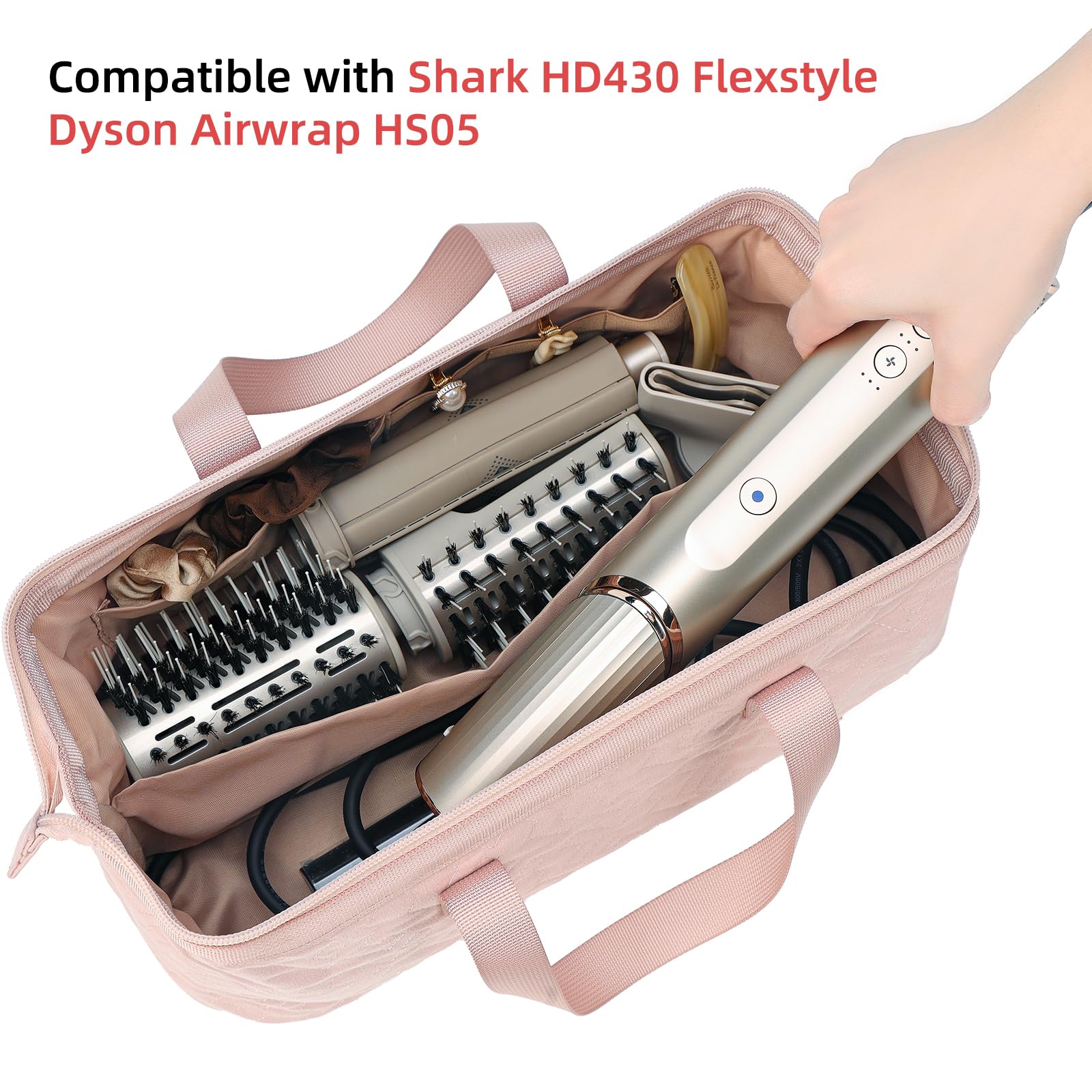 NISHEL hair tools travel bag inside organization keeps wands and dryers separated.