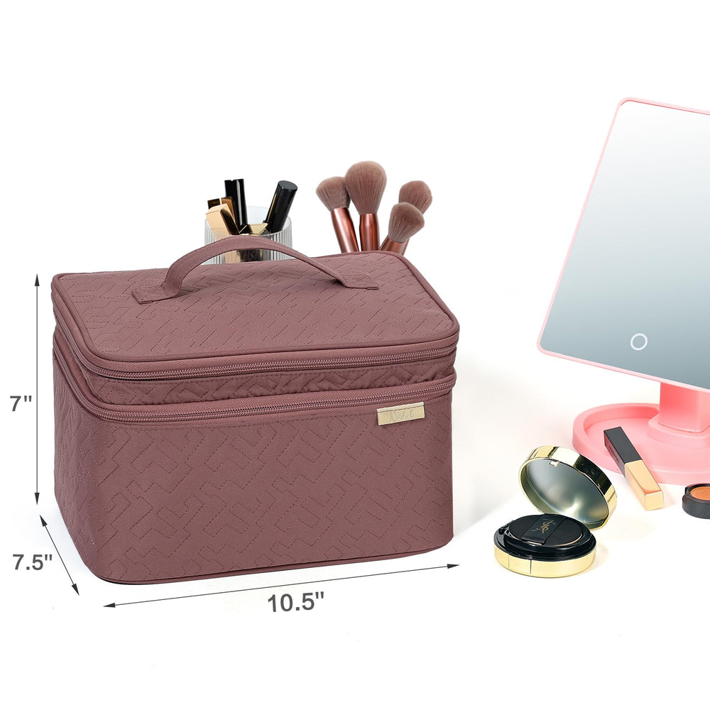 NISHEL rosewood pink bag top-zip-closure keeps cosmetics secure during travel