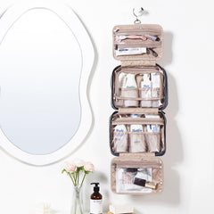 NISHEL travel bag hanging setup for easy hotel bathroom access