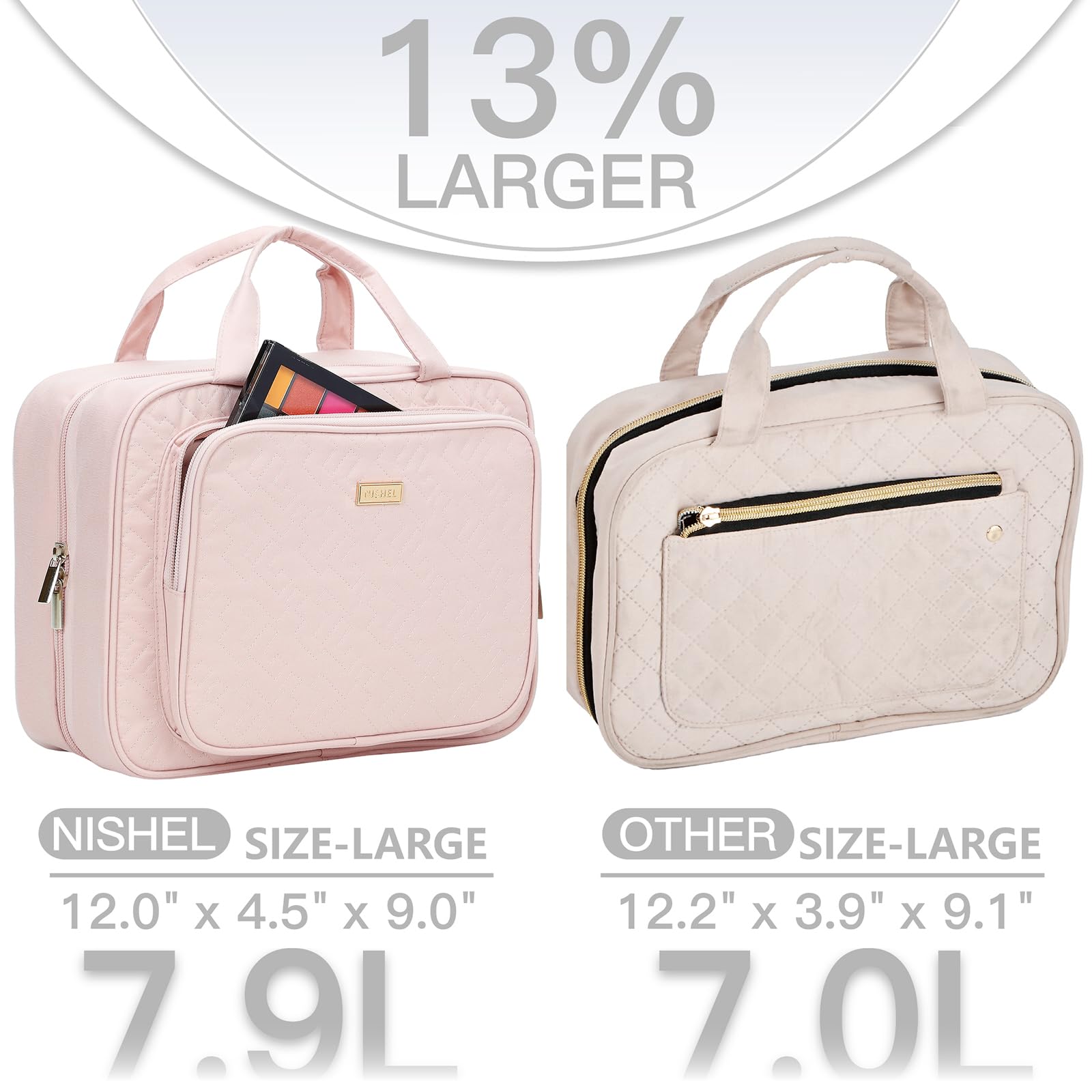 NISHEL travel toiletry bag hanging hook easy access while getting ready in hotel bathrooms